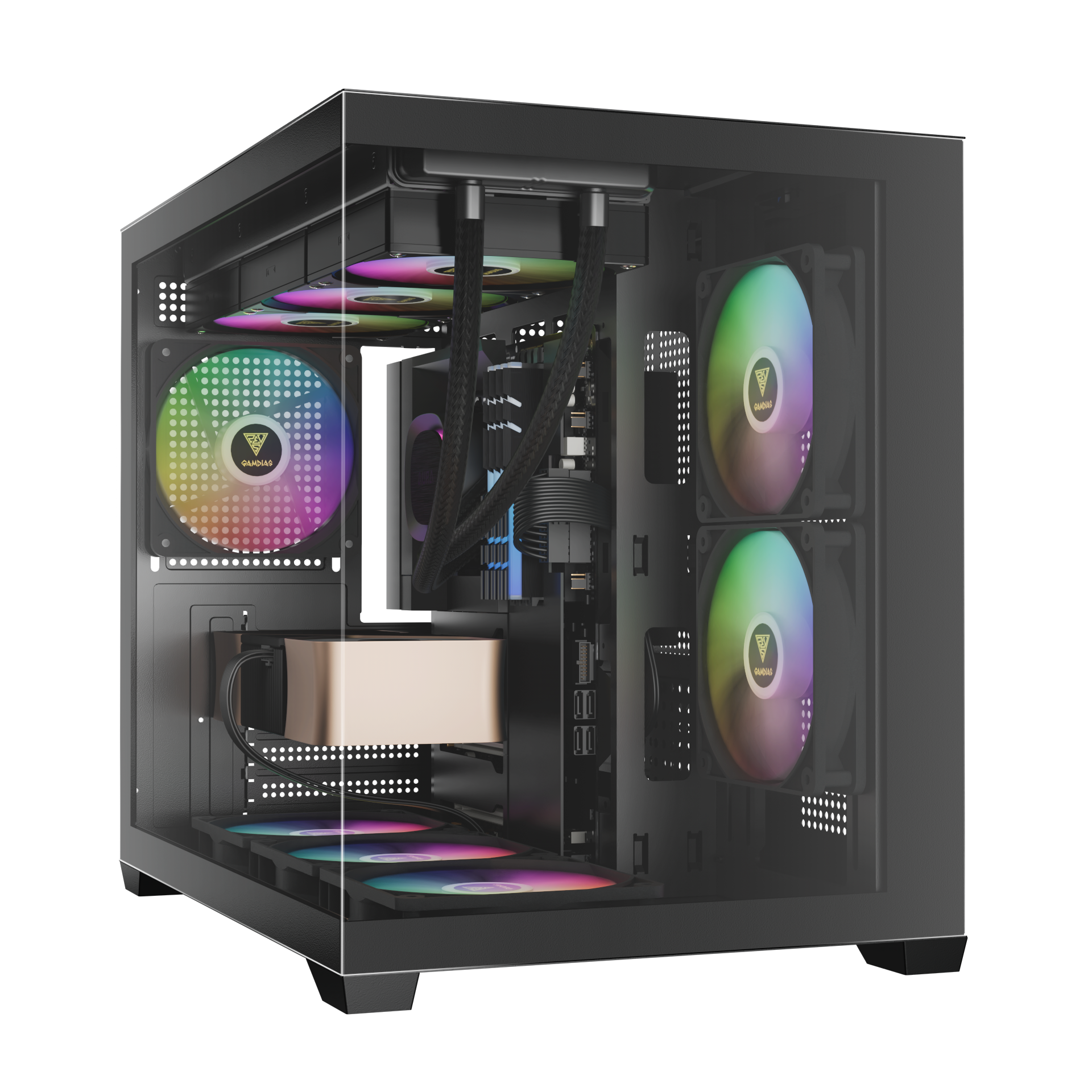 Gamdias AURA GC10M V2 ARGB Micro-ATX MICRO TOWER Tempered glass Panel Black Pc Cabinet With Pre-installed ARGB Fans