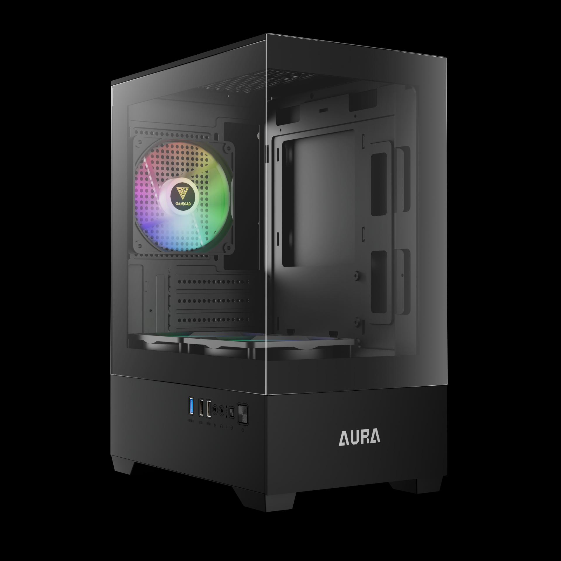 Gamdias AURA GC9M ARGB Micro-ATX MICRO TOWER Tempered Glass Side Panel  Black Pc Cabinet With Pre-installed ARGB Fans - Main Image