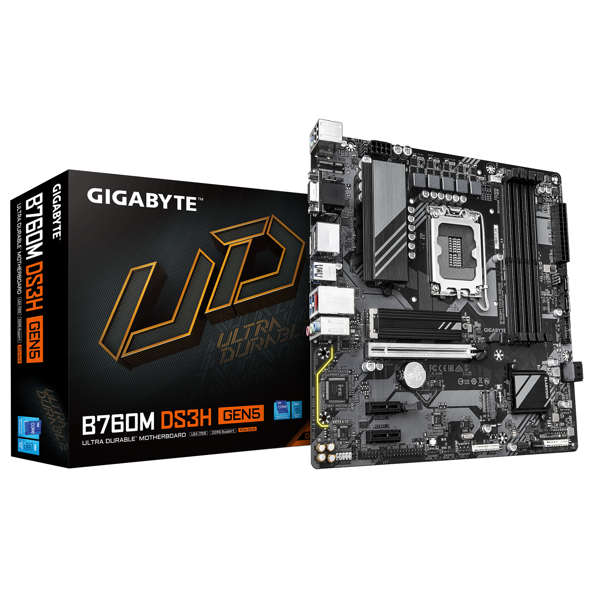 Gigabyte B760M DS3H GEN5 Micro ATX Motherboard ( Intel LGA1700 Socket, Support 14th, 13th, and 12th Generation Intel Core, Pentium Gold and Celeron Cpu, 4 x DDR5 RAM Slots, Max 256 GB RAM )