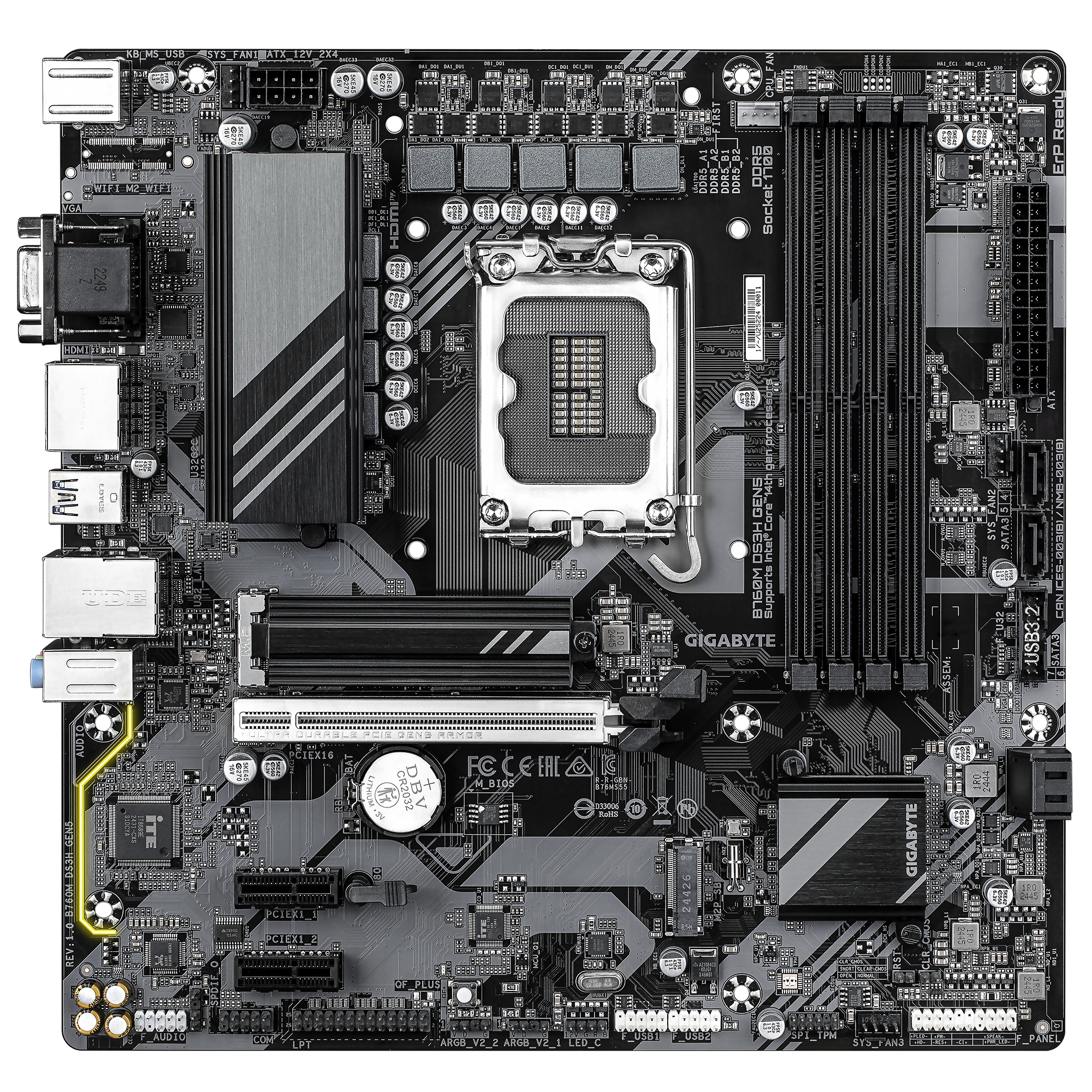 Gigabyte B760M DS3H GEN5 Micro ATX Motherboard ( Intel LGA1700 Socket, Support 14th, 13th, and 12th Generation Intel Core, Pentium Gold and Celeron Cpu, 4 x DDR5 RAM Slots, Max 256 GB RAM ) - Image 2