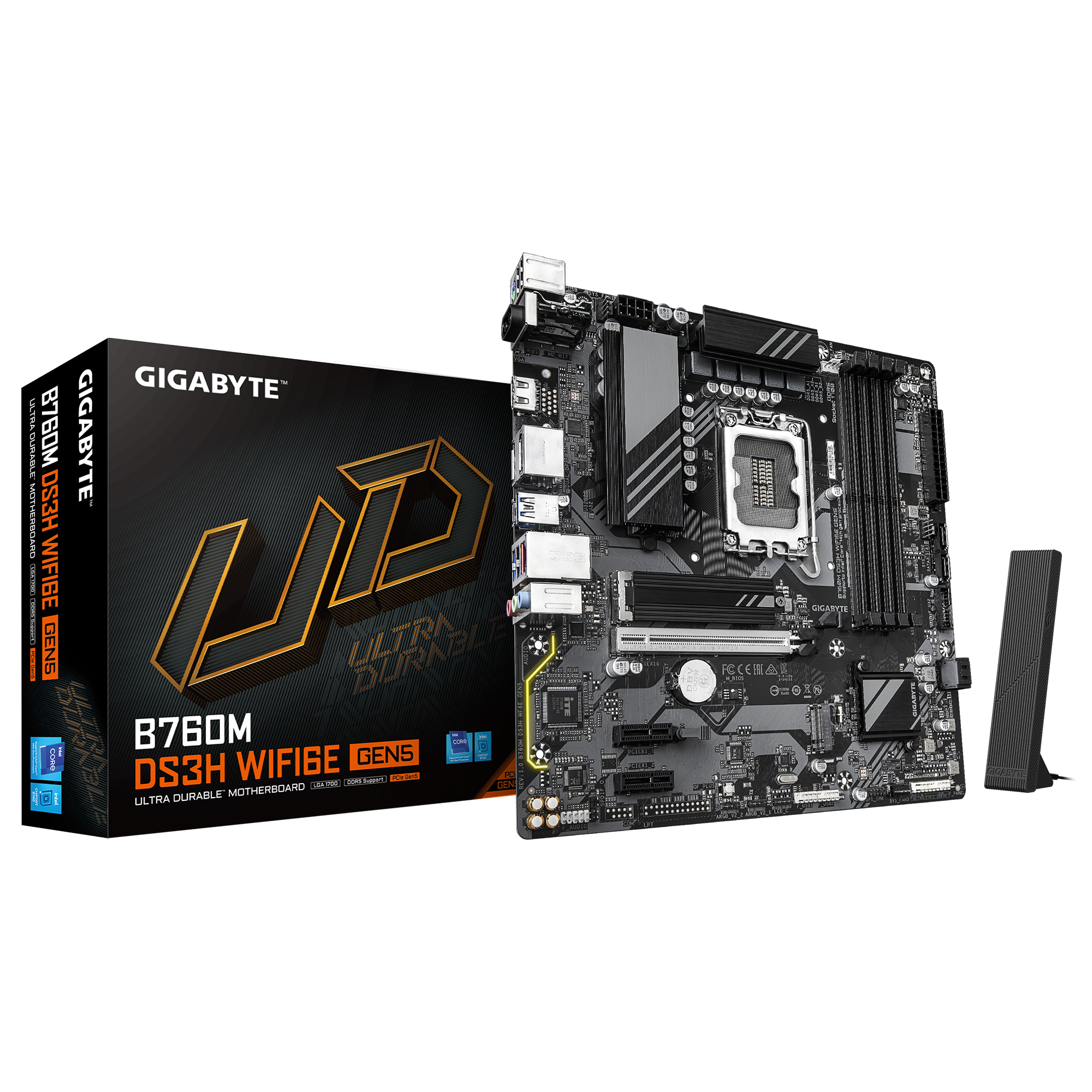 Gigabyte B760M DS3H WIFI6E GEN5 Micro ATX Motherboard Intel LGA1700  Socket, Support 14th, 13th, and 12th Generation Intel Core, Pentium Gold  and
