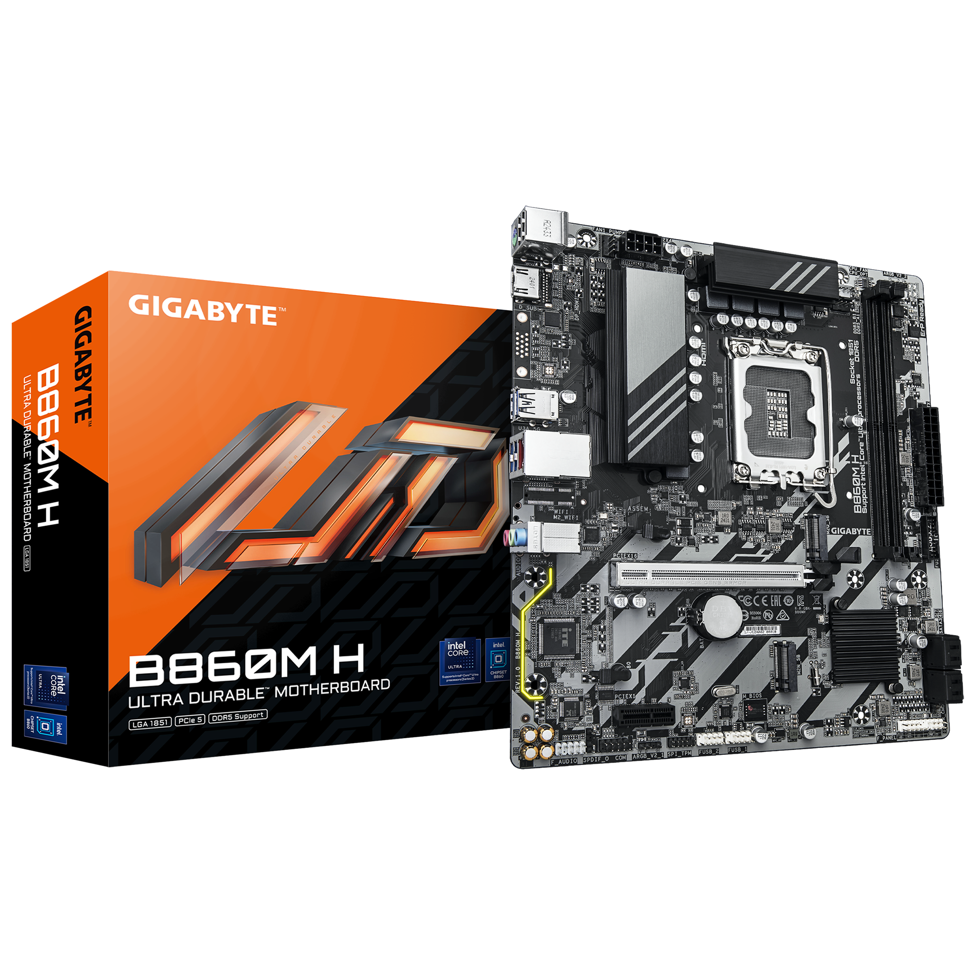 Gigabyte B860M H Micro ATX Motherboard ( Intel LGA1851 Socket, Support Intel Core Ultra Cpu, 2 x DDR5 RAM Slots, Max 128 GB RAM )
