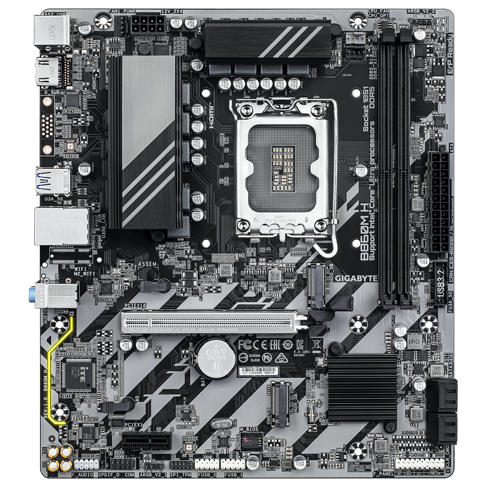 Gigabyte B860M H Micro ATX Motherboard ( Intel LGA1851 Socket, Support Intel Core Ultra Cpu, 2 x DDR5 RAM Slots, Max 128 GB RAM ) - Image 2