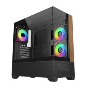 Cooler Master Elite 690 Wood ATX Mid Tower Tempered Glass Side Panel Black PC Case With Pre-installed ARGB Fan ( E690-KHNN-S00 )