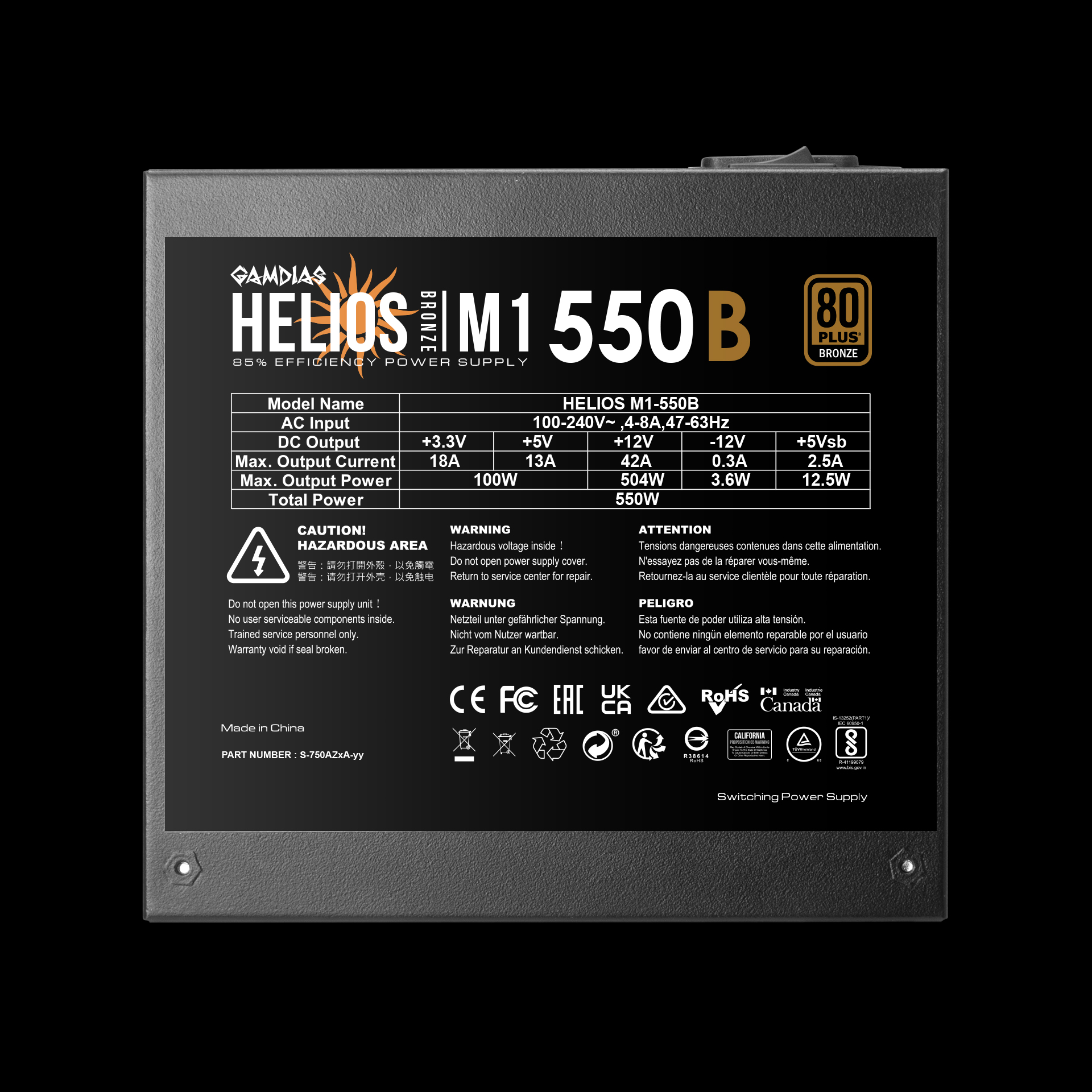 Gamdias HELIOS M1-550B 550W 80 Plus Bronze Non Modular Power Supply Unit - Image 8