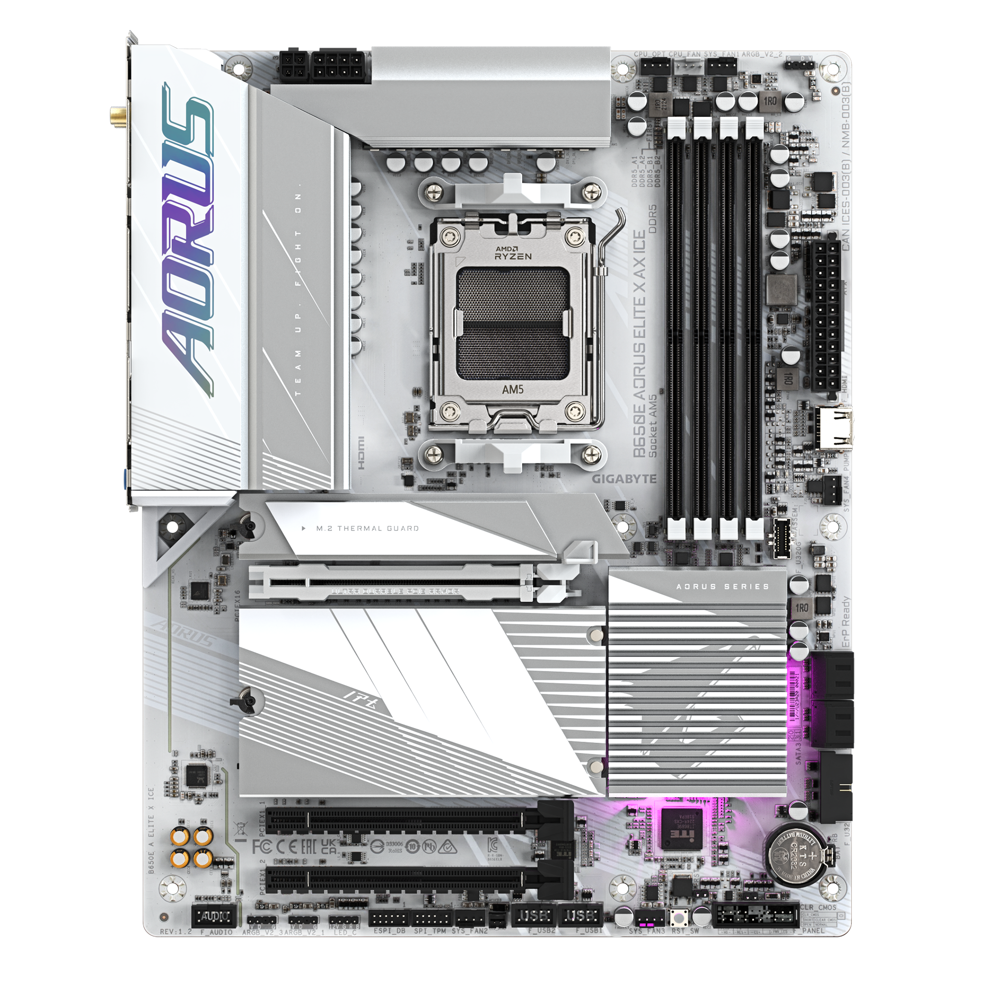 Gigabyte B650E AORUS ELITE X AX ICE (rev. 1.2) ATX Motherboard ( AMD Socket AM5, Support AMD Ryzen 7000, 8000, 9000 Series Processors, 4 x DDR5 RAM Slots, Max 256GB RAM Support ) - Image 2