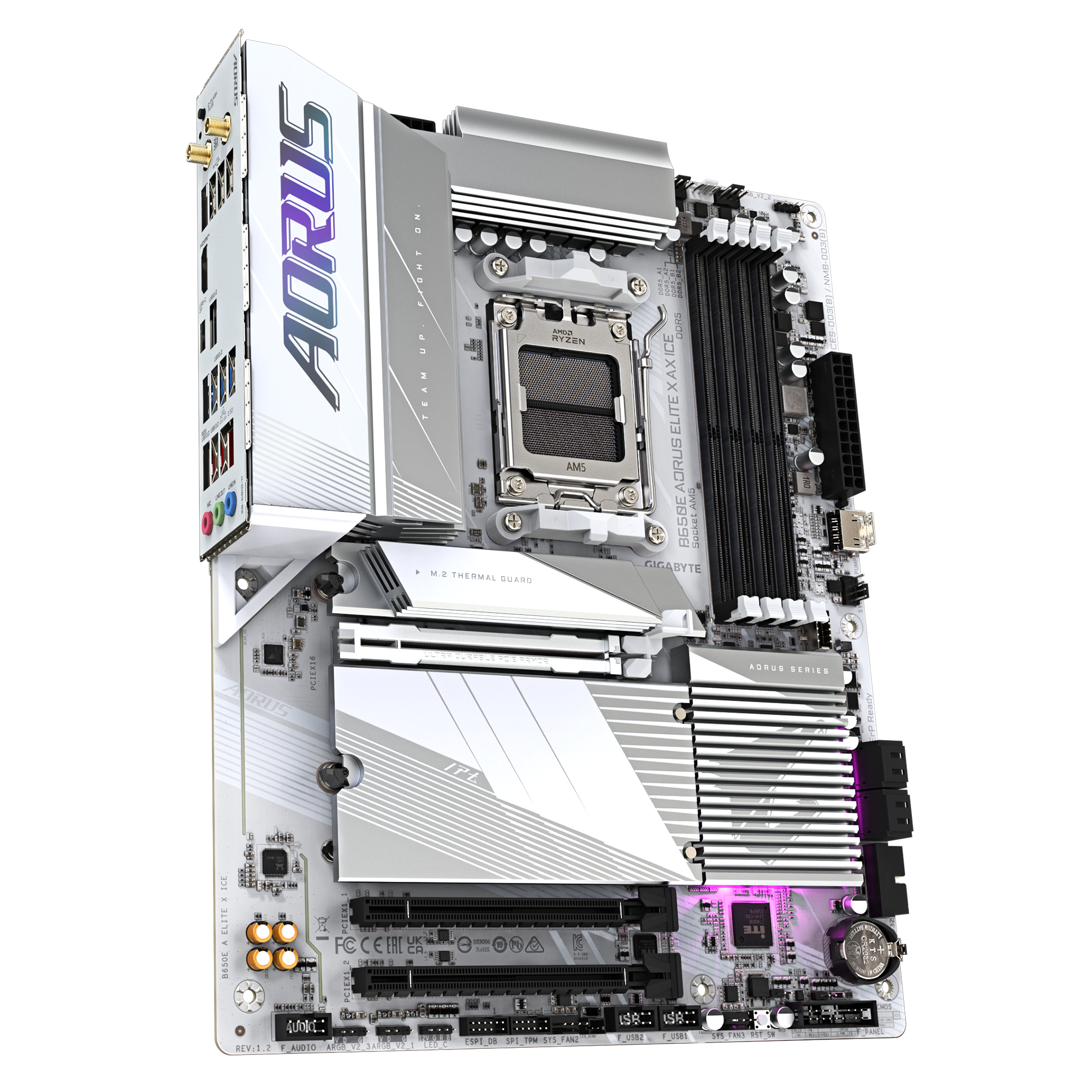 Gigabyte B650E AORUS ELITE X AX ICE (rev. 1.2) ATX Motherboard ( AMD Socket AM5, Support AMD Ryzen 7000, 8000, 9000 Series Processors, 4 x DDR5 RAM Slots, Max 256GB RAM Support ) - Image 3