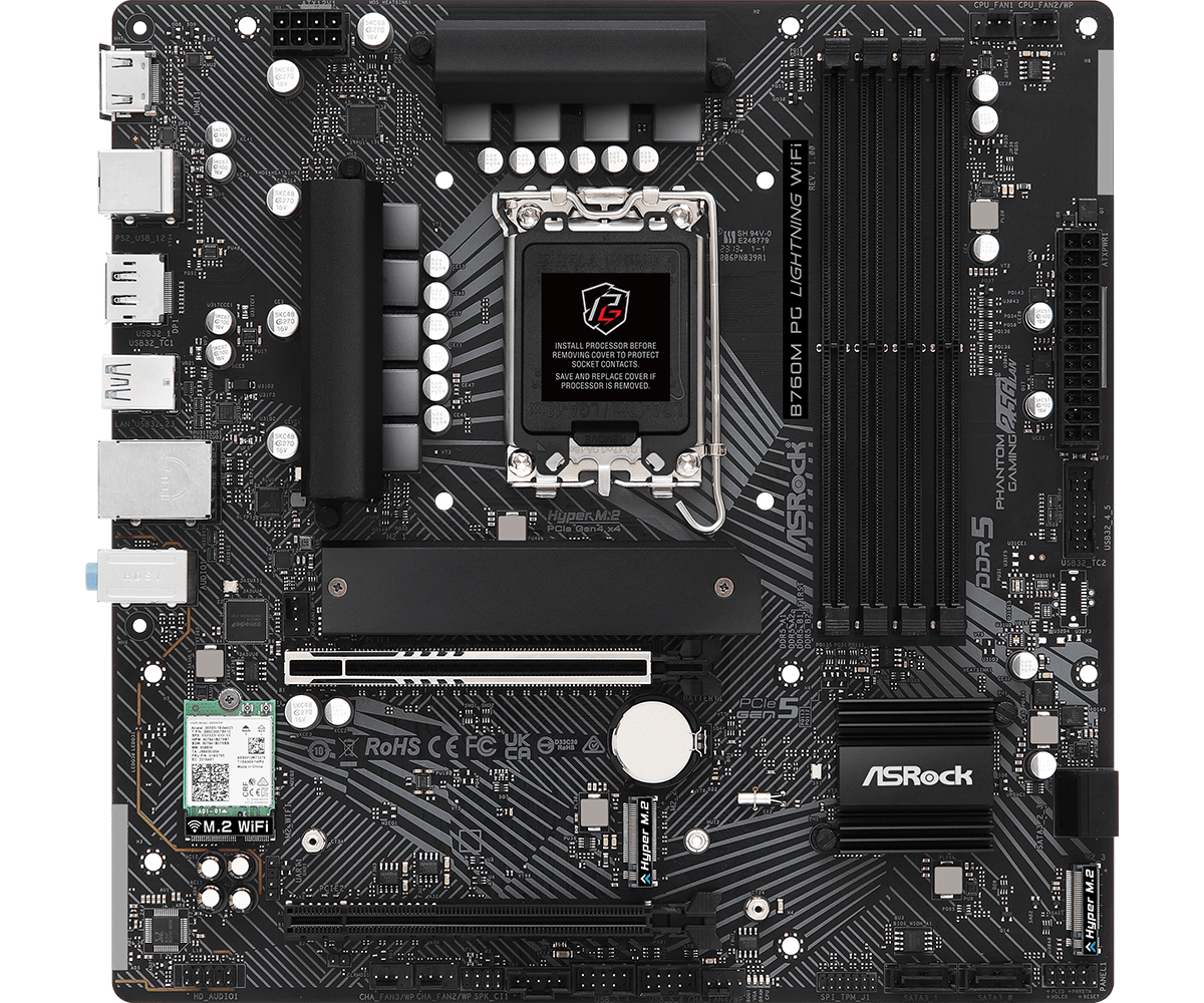 ASRock B760M PG Lightning WiFi Micro ATX Motherboard ( Intel Socket LGA1700, Supports Intel 14th, 13th & 12th Gen Intel Core Cpu, 4 x DDR5 RAM Slots, Max 256GB RAM Support ) - Image 2