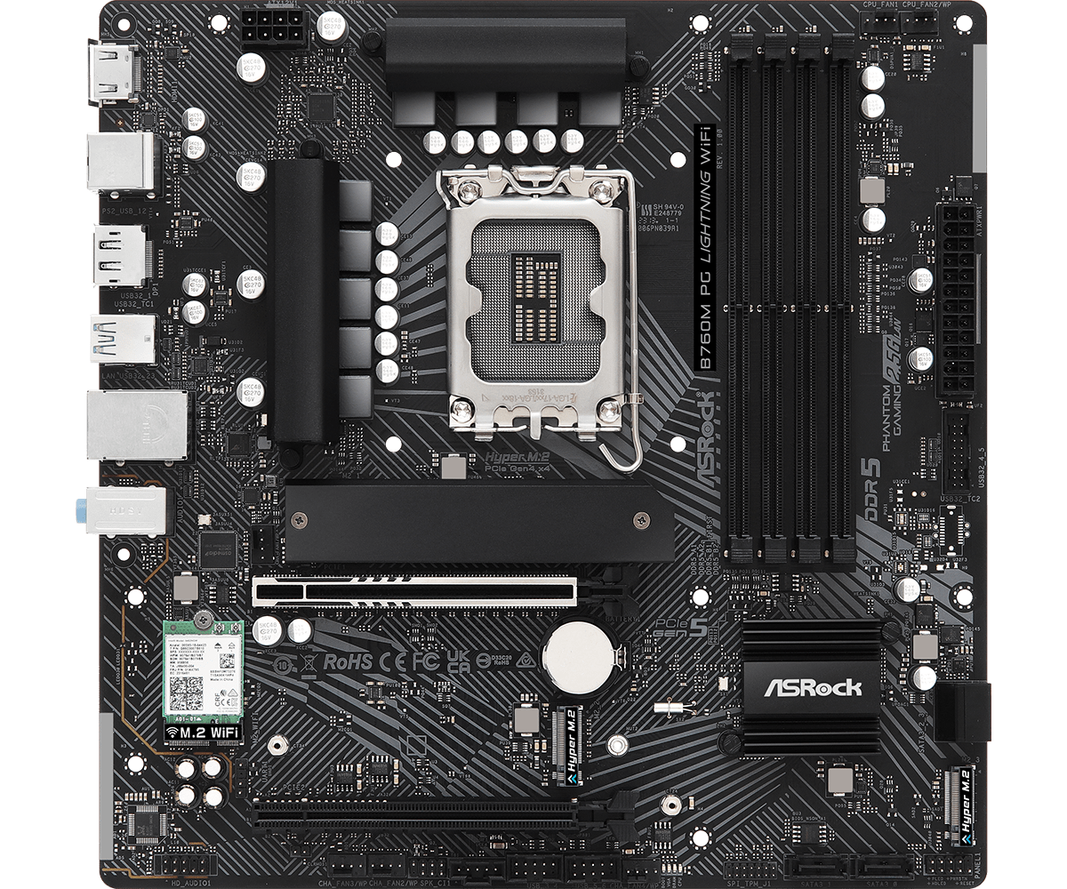 ASRock B760M PG Lightning WiFi Micro ATX Motherboard ( Intel Socket LGA1700, Supports Intel 14th, 13th & 12th Gen Intel Core Cpu, 4 x DDR5 RAM Slots, Max 256GB RAM Support ) - Image 3