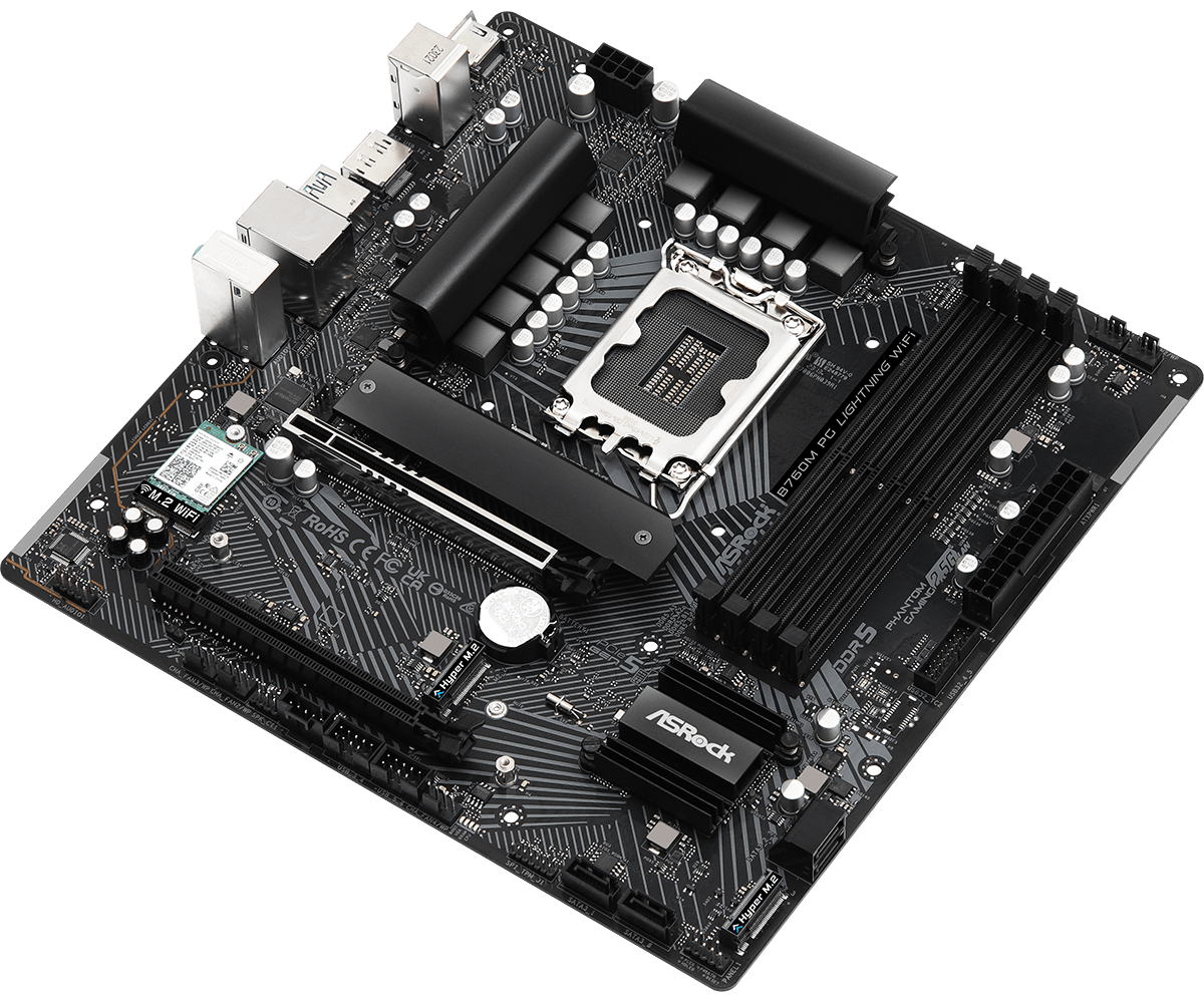ASRock B760M PG Lightning WiFi Micro ATX Motherboard ( Intel Socket LGA1700, Supports Intel 14th, 13th & 12th Gen Intel Core Cpu, 4 x DDR5 RAM Slots, Max 256GB RAM Support ) - Image 4