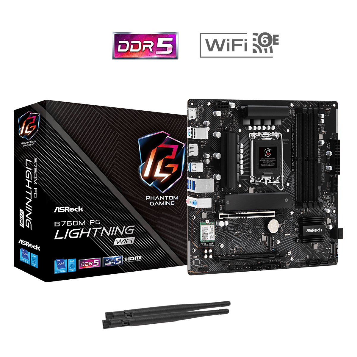 ASRock B760M PG Lightning WiFi Micro ATX Motherboard ( Intel Socket LGA1700, Supports Intel 14th, 13th & 12th Gen Intel Core Cpu, 4 x DDR5 RAM Slots, Max 256GB RAM Support )