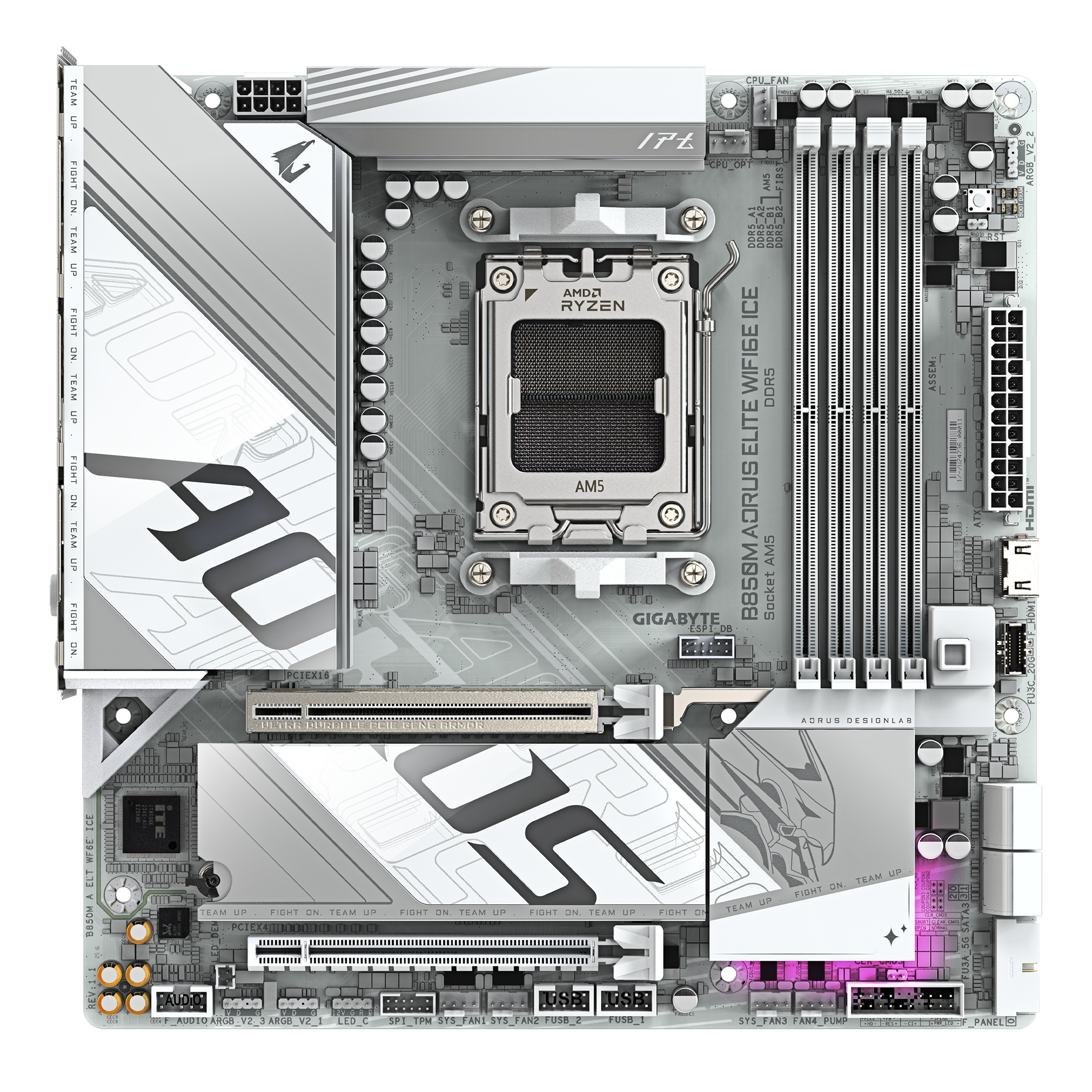 Gigabyte B850M AORUS ELITE WIFI6E ICE (rev. 1.x) Micro ATX Motherboard ( AMD Socket AM5, Support AMD Ryzen 9000, 8000 ,7000 Series Processors, 4 x DDR5 RAM Slots, Max 256GB RAM Support ) - Image 2