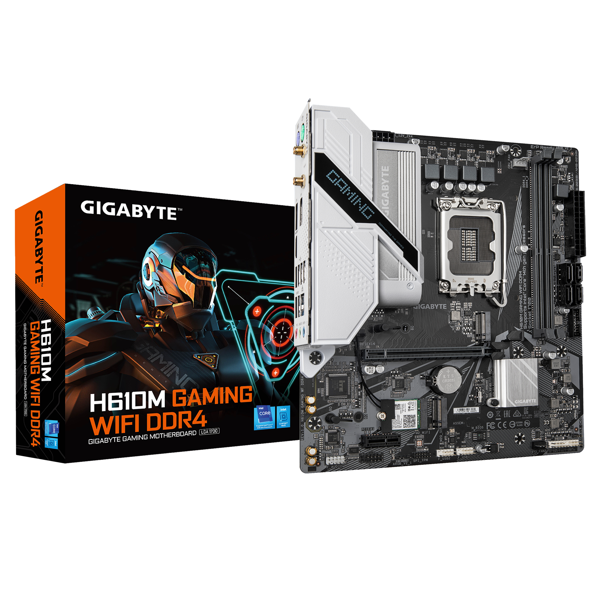 Gigabyte H610M GAMING WIFI DDR4 (rev. 1.0) Micro ATX Motherboard ( Intel LGA1700 Socket, Support 14th, 13th, and 12th Generation Intel Core, Pentium Gold and Celeron Cpu, 2 x DDR4 RAM Slots, Max 64 GB RAM )