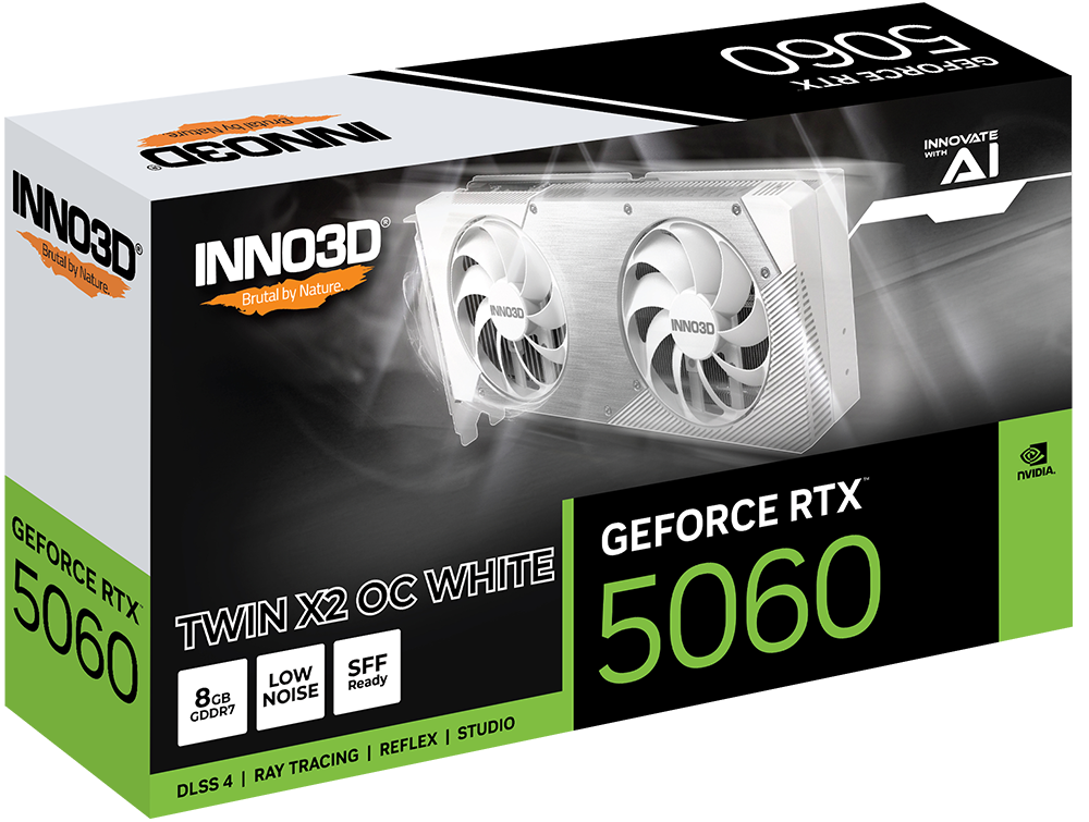 INNO3D GeForce RTX 5060 TWIN X2 OC WHITE 8GB GDDR7 128-bit Gaming Graphics Card With Dual Fans ( N50602-08D7X-195070W ) - Image 3