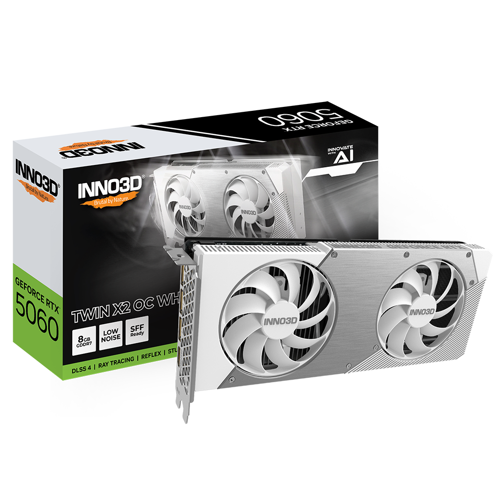 INNO3D GeForce RTX 5060 TWIN X2 OC WHITE 8GB GDDR7 128-bit Gaming Graphics Card With Dual Fans ( N50602-08D7X-195070W )