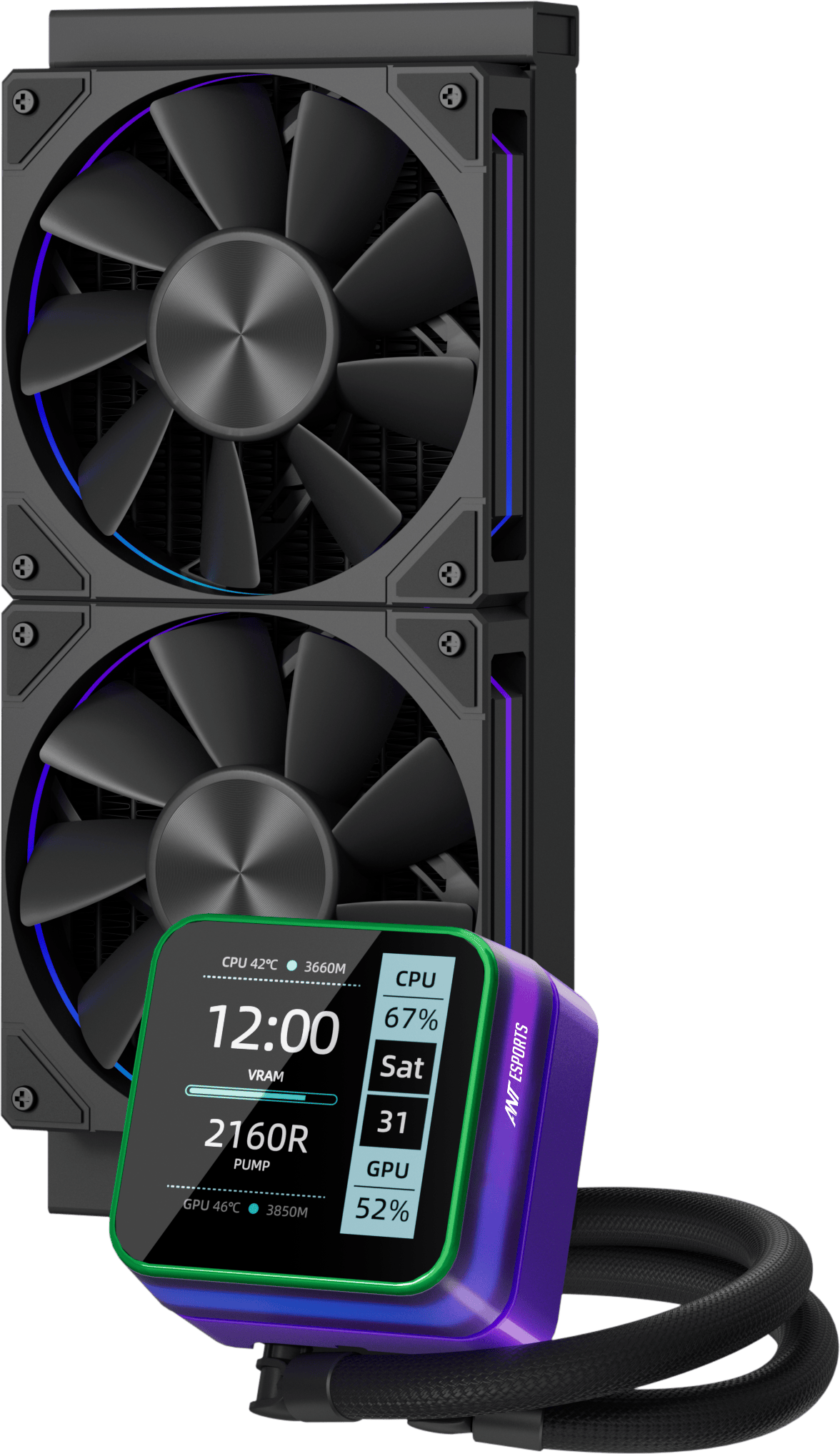 Ant Esports Glacius-240D 240mm ARGB AM5/LGA1851 Black AIO CPU Liquid Cooler With Display ( AESP0377 ) - Image 3