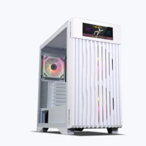 Zebronics Zeb Inferno White EATX Mini Tower Tempered Glass Side Panel LCD Display Gaming Cabinet With Pre-Installed ARGB LED Fans