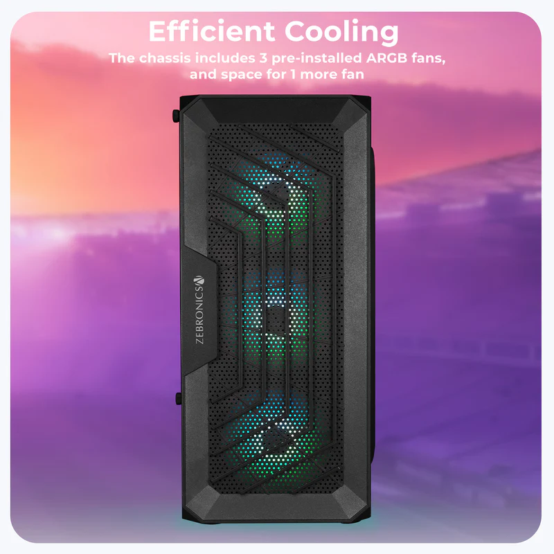 Zebronics Zeb Orcus Black ATX Mid Tower Gaming Cabinet With ARGB Fans - Image 3