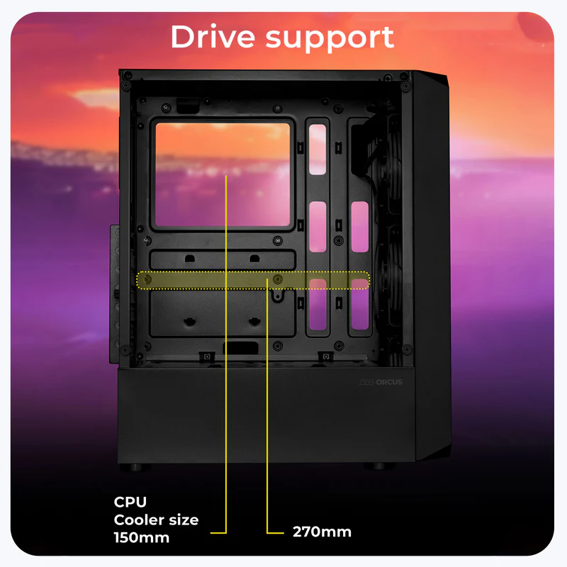 Zebronics Zeb Orcus Black ATX Mid Tower Gaming Cabinet With ARGB Fans - Image 5