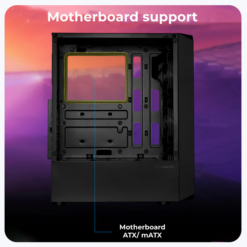 Zebronics Zeb Orcus Black ATX Mid Tower Gaming Cabinet With ARGB Fans - Image 6