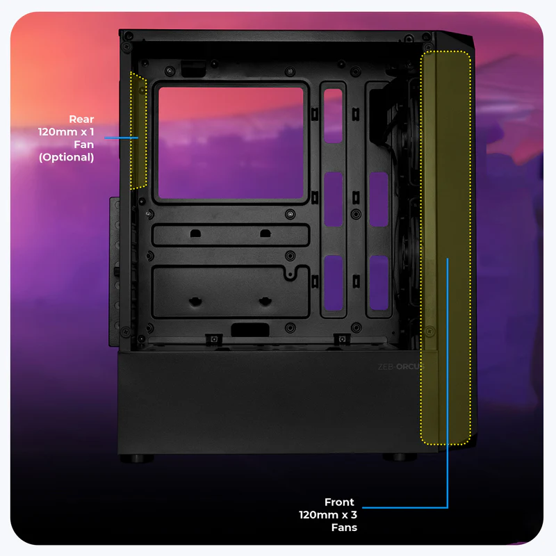 Zebronics Zeb Orcus Black ATX Mid Tower Gaming Cabinet With ARGB Fans - Image 9