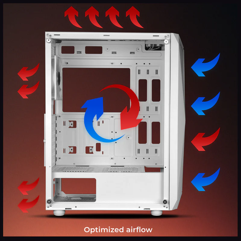 Zebronics Zeb Orus White ATX Mid Tower Tempered Glass Side Panel