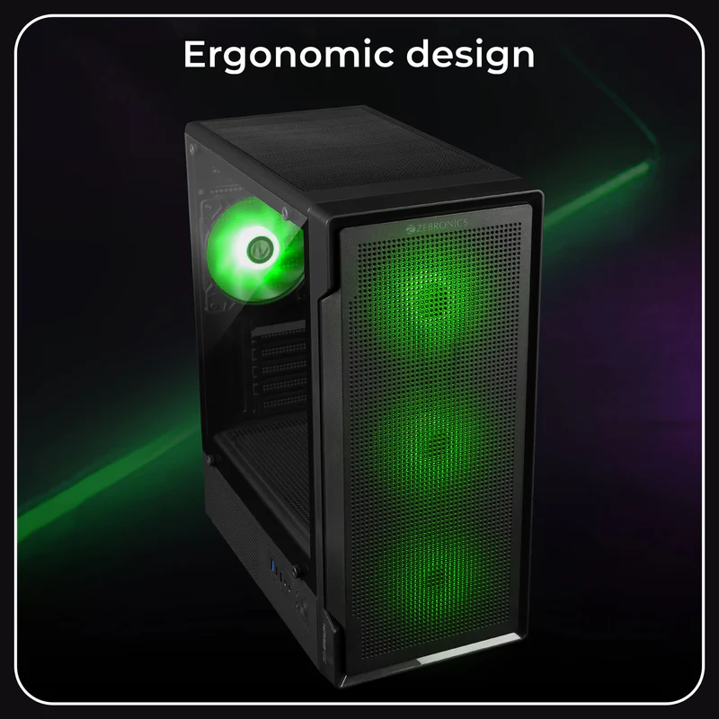 Zebronics Zeb Stealth Black mATX Mini Tower Tempered Glass Side Panel Gaming Cabinet With Pre-Installed ARGB LED Fans - Image 2