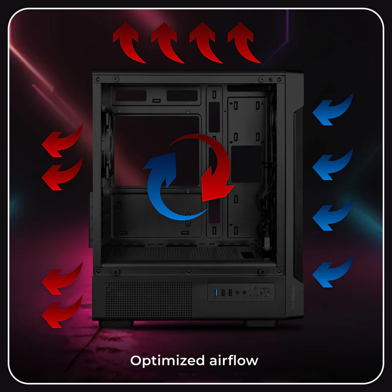 Zebronics Zeb Stealth Black mATX Mini Tower Tempered Glass Side Panel Gaming Cabinet With Pre-Installed ARGB LED Fans - Image 4