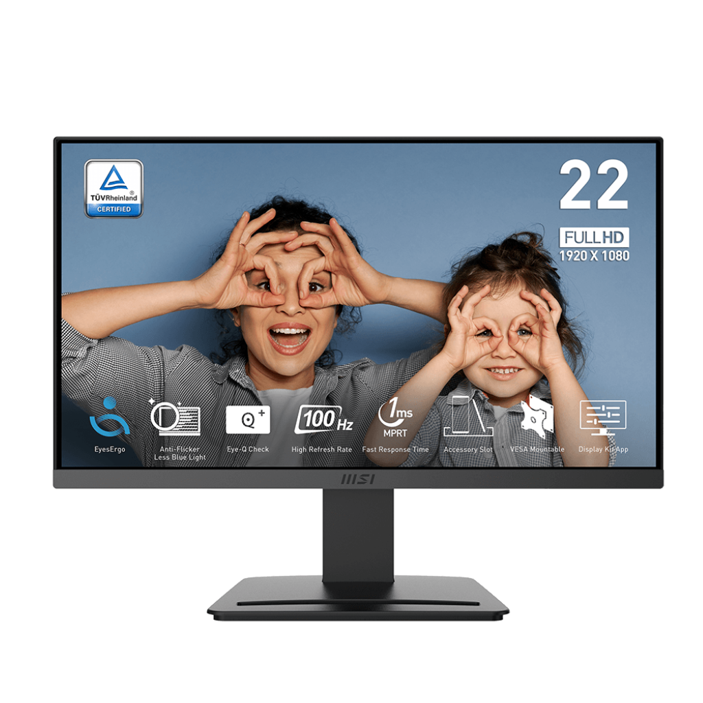 MSI PRO MP223 E2 21.45 Inch Flat VA Panel FHD 100Hz 1ms (MPRT) Anti-Glare Adaptive-Sync EyesErgo Technology Anti-Flicker Technology Business Productivity Monitors