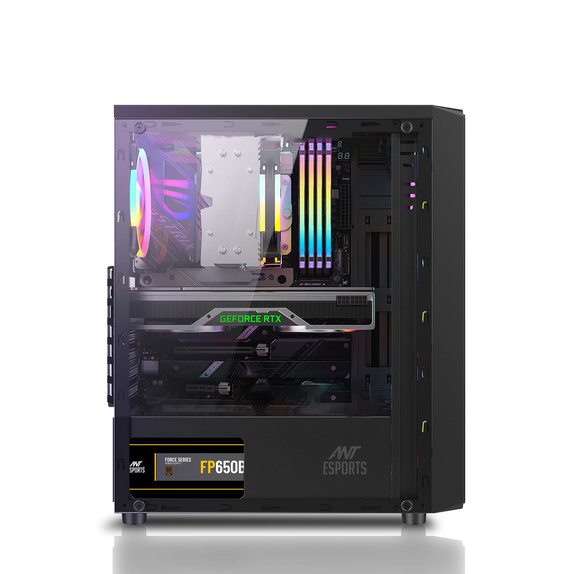 Ant Esports Elite 1100 ATX Mid Tower Tempered Glass Side Panel Black Cabinet With Pre-Installed Static RGB Fans ( AESP0270 ) - Image 4