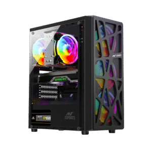Ant Esports Elite 1100 ATX Mid Tower Tempered Glass Side Panel Black Cabinet With Pre-Installed Static RGB Fans ( AESP0270 )