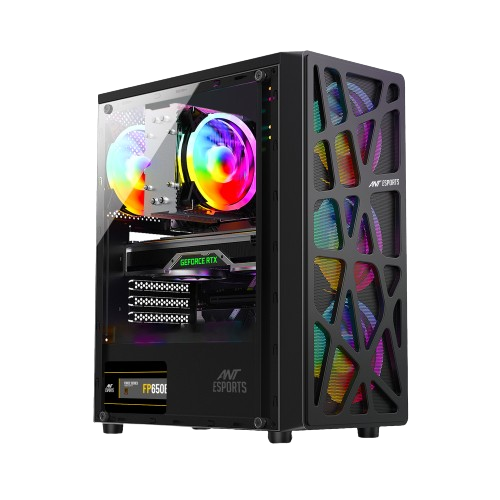 Ant Esports Elite 1100 ATX Mid Tower Tempered Glass Side Panel Black Cabinet With Pre-Installed Static RGB Fans ( AESP0270 )