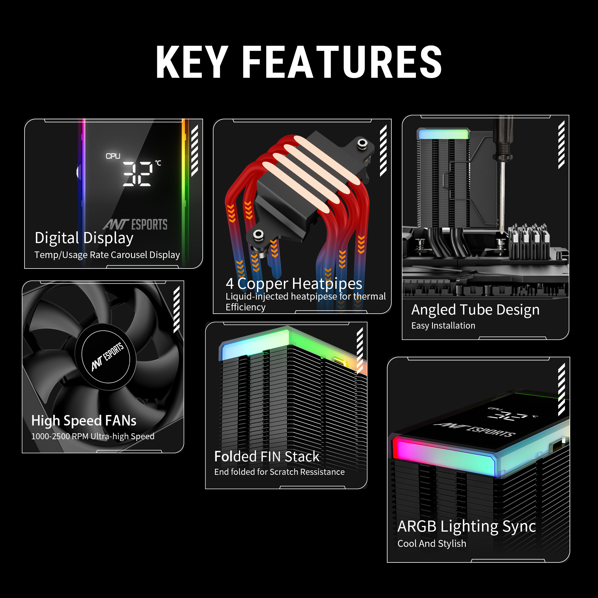 Ant Esports V4 Digital ARGB LGA1851 AM5 Black CPU Air Cooler ( AESP0380 ) - Image 3