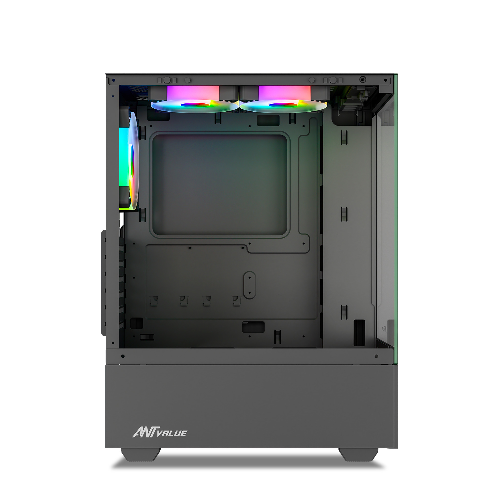 Ant Value CV100 M-ATX Mid-Tower Tempered Glass Side Panel Black Gaming Cabinet With Pre-Installed Rainbow Fans ( AVLC0003 ) - Image 3