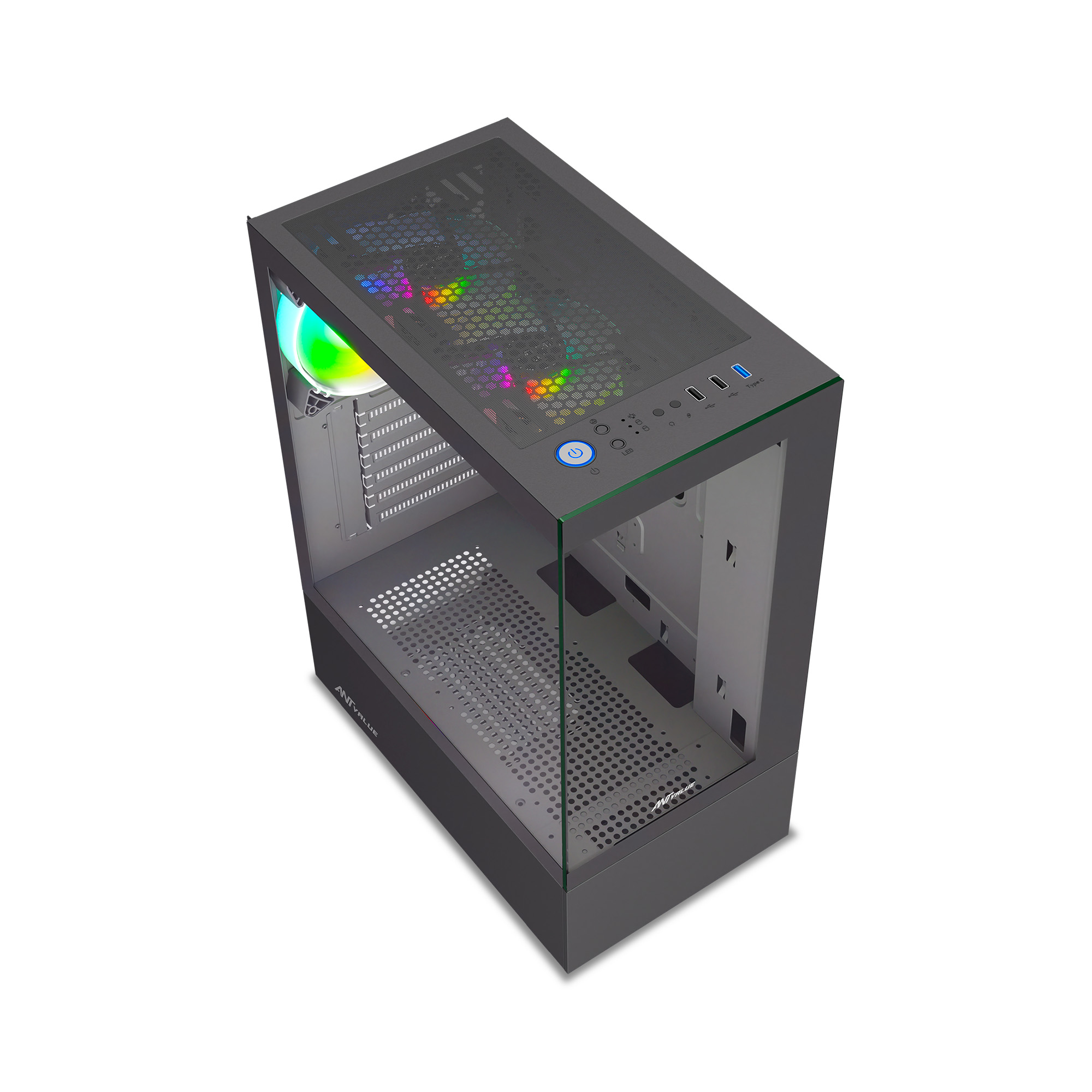 Ant Value CV100 M-ATX Mid-Tower Tempered Glass Side Panel Black Gaming Cabinet With Pre-Installed Rainbow Fans ( AVLC0003 ) - Image 5