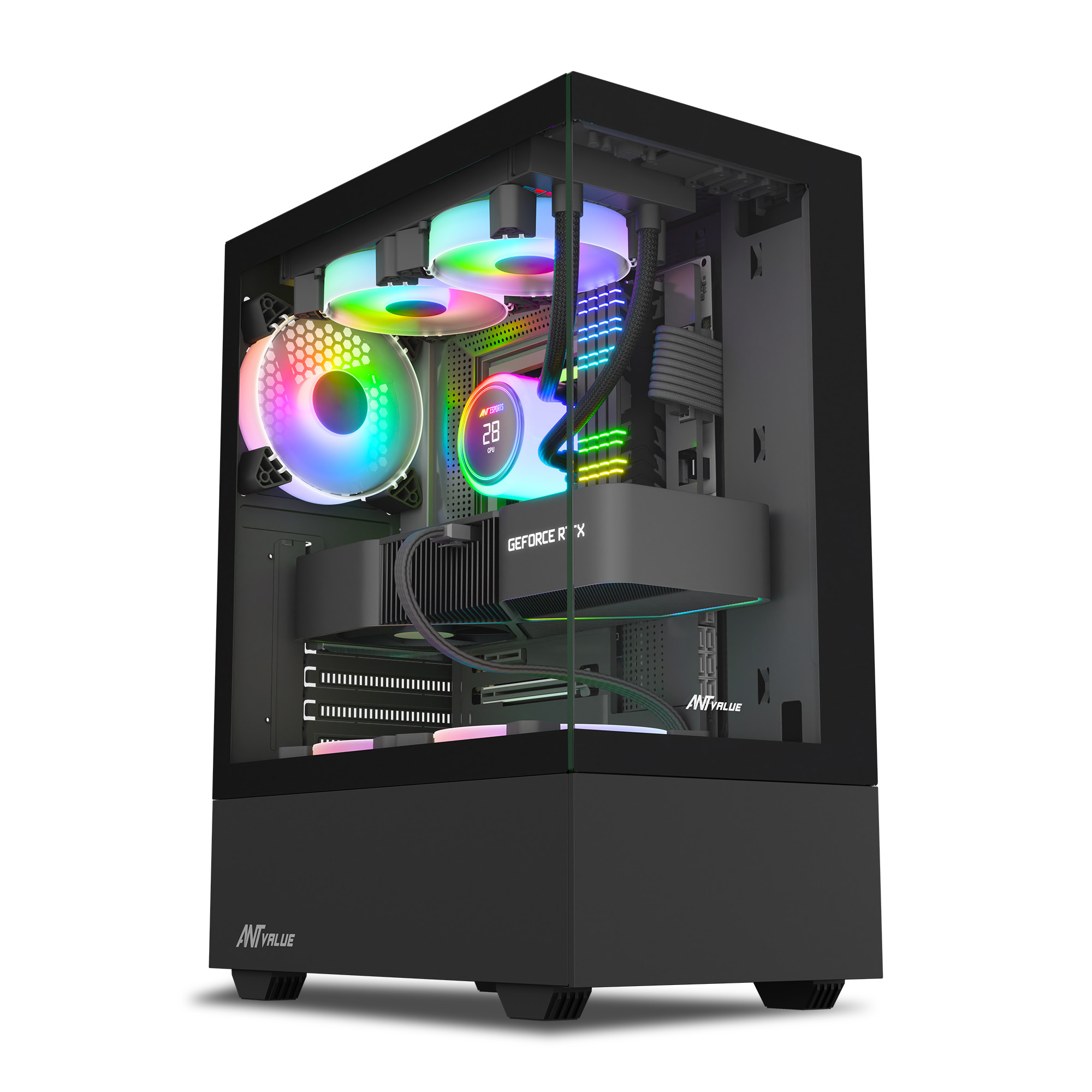 Ant Value CV100 M-ATX Mid-Tower Tempered Glass Side Panel Black Gaming Cabinet With Pre-Installed Rainbow Fans ( AVLC0003 ) - Image 9