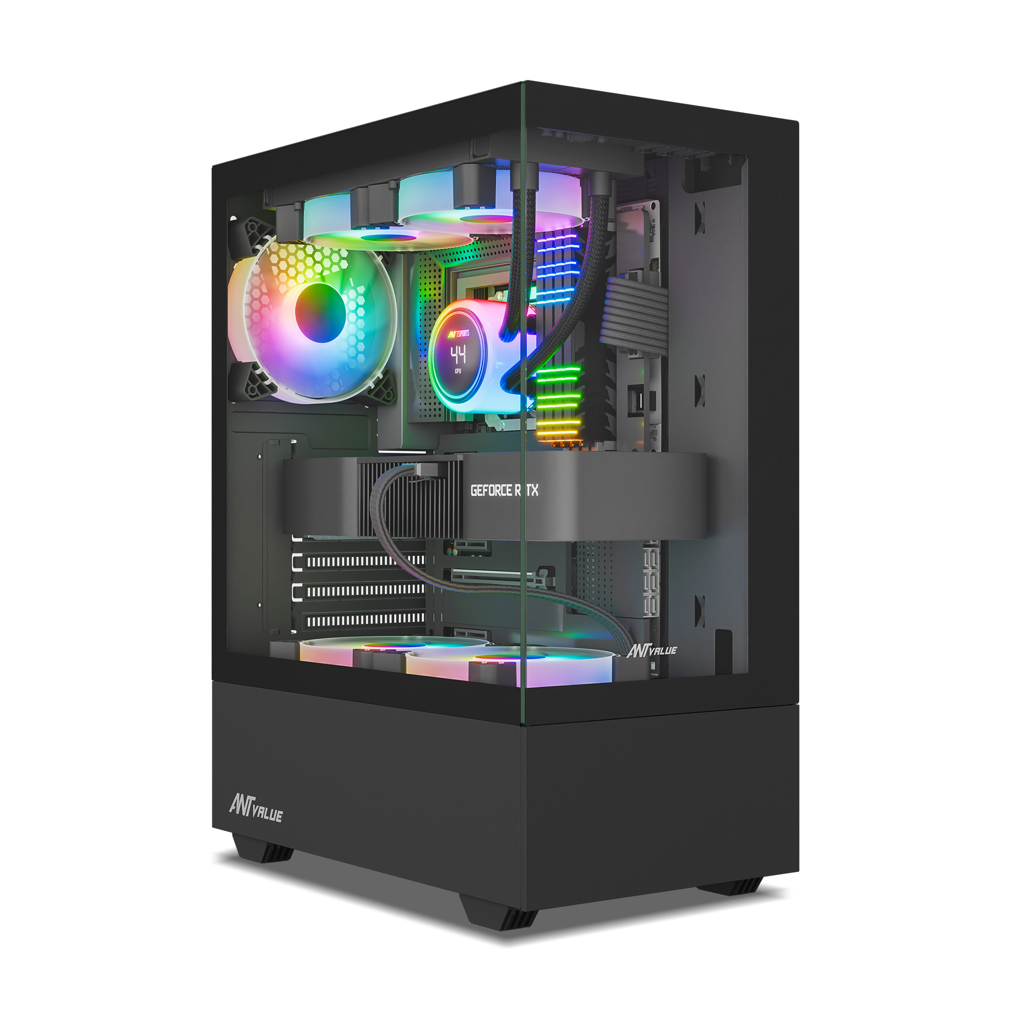 Ant Value CV100 M-ATX Mid-Tower Tempered Glass Side Panel Black Gaming Cabinet With Pre-Installed Rainbow Fans ( AVLC0003 ) - Image 2