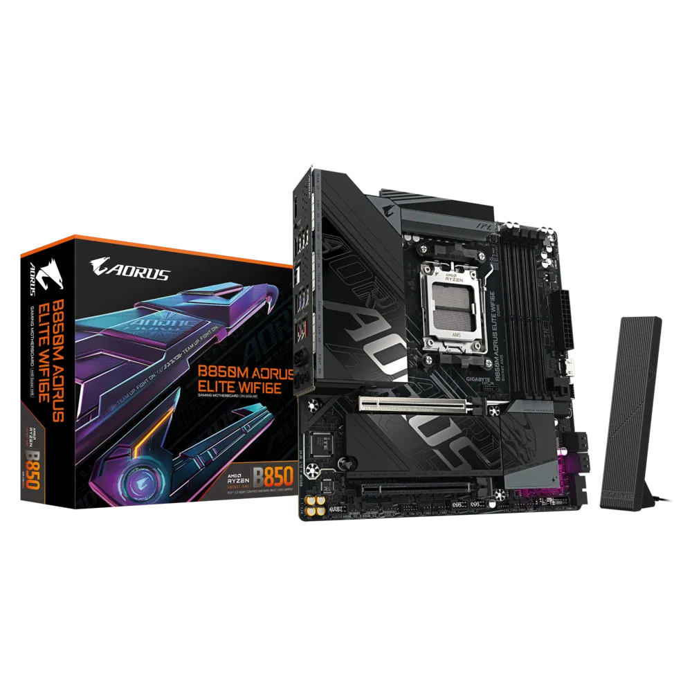 Gigabyte B850M AORUS ELITE WIFI6E (rev. 1.x) Micro ATX Motherboard ( AMD Socket AM5, Support AMD Ryzen 9000, 8000, 7000 Series Processors, 4 x DDR5 RAM Slots, Max 256GB RAM )