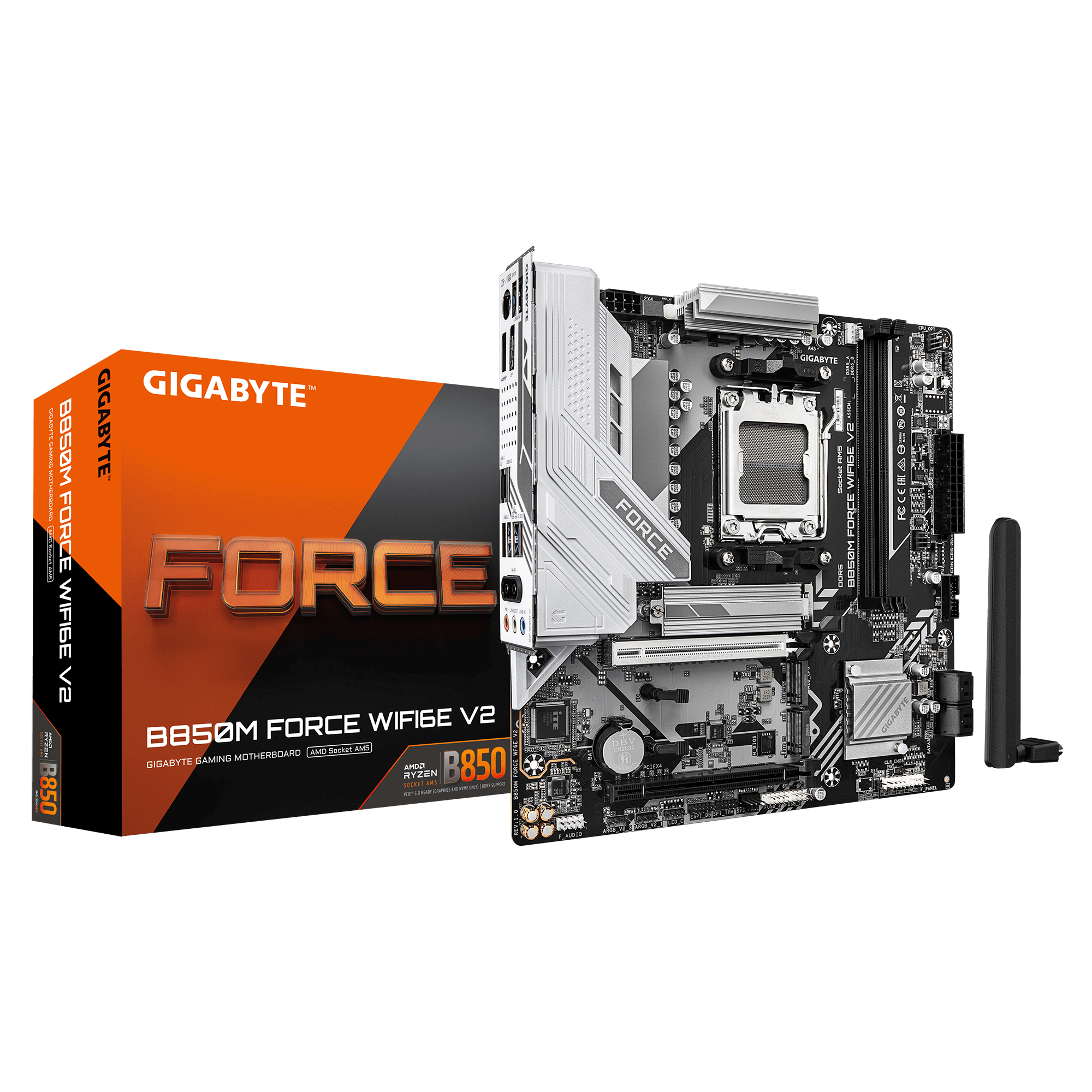 Gigabyte B850M FORCE WIFI6E V2 Micro ATX Motherboard ( AMD Socket AM5, Support AMD Ryzen 9000, 8000, 7000 Series Processors, 2 x DDR5 RAM Slots, Max 128GB RAM )