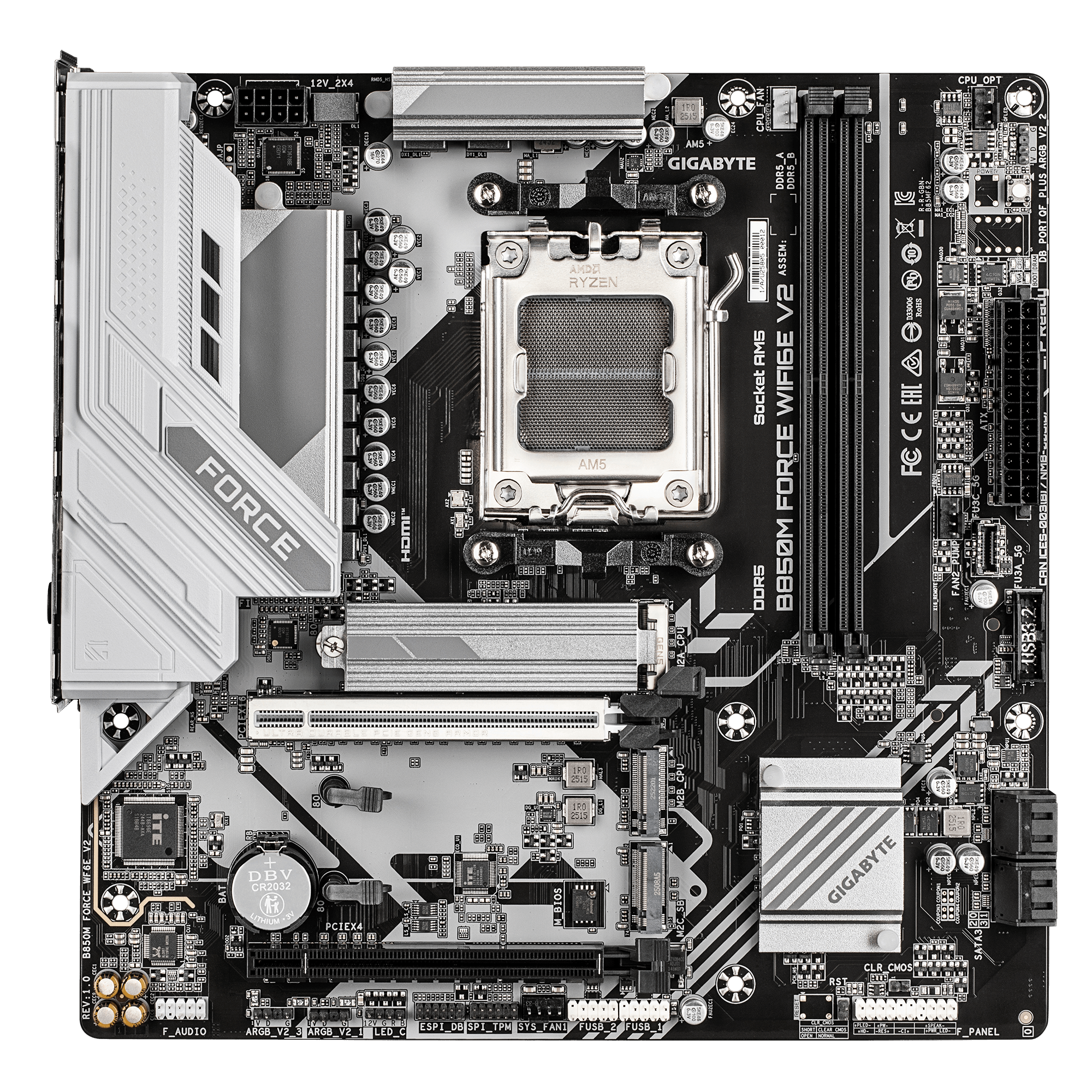 Gigabyte B850M FORCE WIFI6E V2 Micro ATX Motherboard ( AMD Socket AM5, Support AMD Ryzen 9000, 8000, 7000 Series Processors, 2 x DDR5 RAM Slots, Max 128GB RAM ) - Image 2