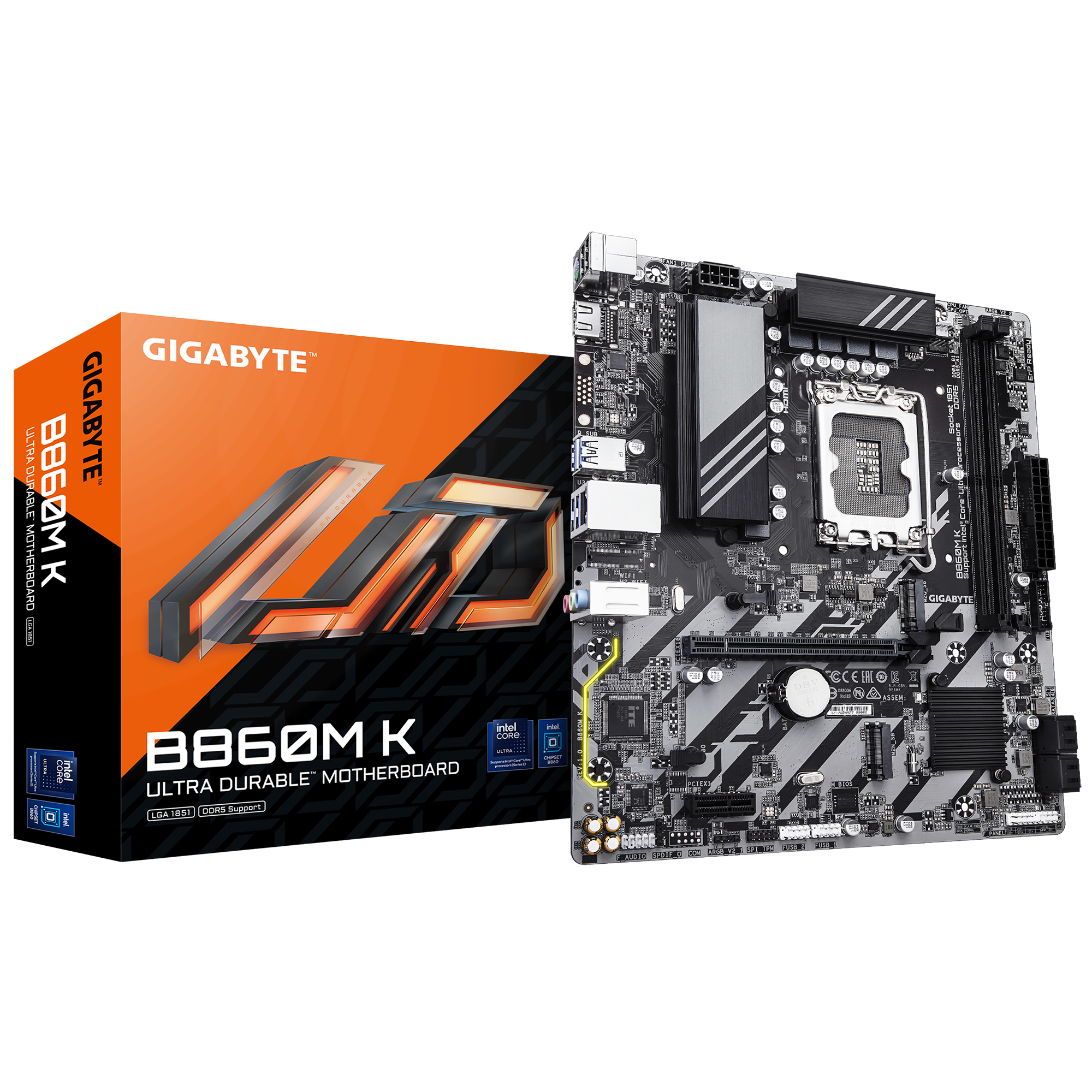 Gigabyte B860M K DDR5 Micro ATX Motherboard ( Intel LGA1851 socket, Support Intel Core Ultra Cpu, 2 x DDR5 RAM Slots, Max 128GB RAM )