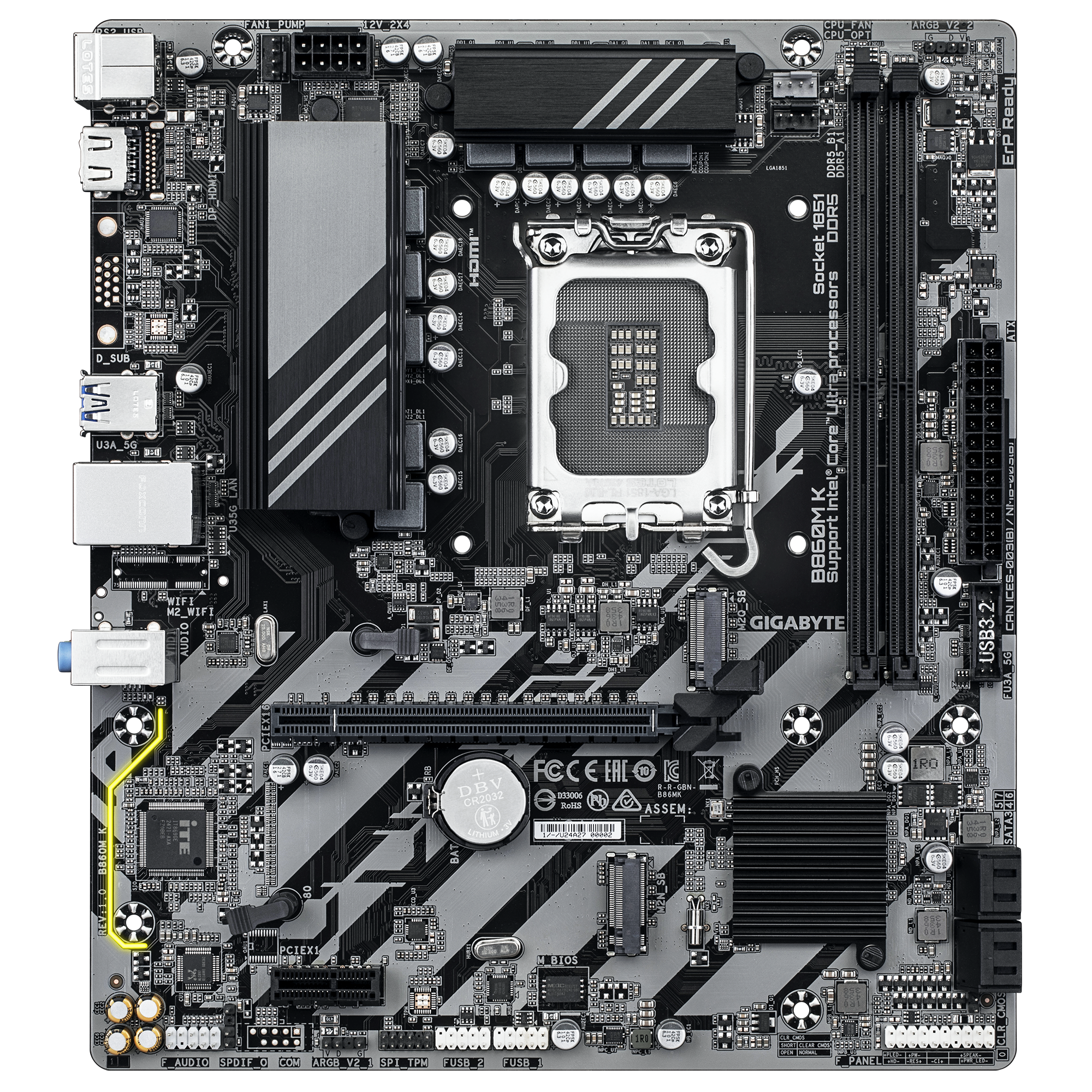 Gigabyte B860M K DDR5 Micro ATX Motherboard ( Intel LGA1851 socket, Support Intel Core Ultra Cpu, 2 x DDR5 RAM Slots, Max 128GB RAM ) - Image 2