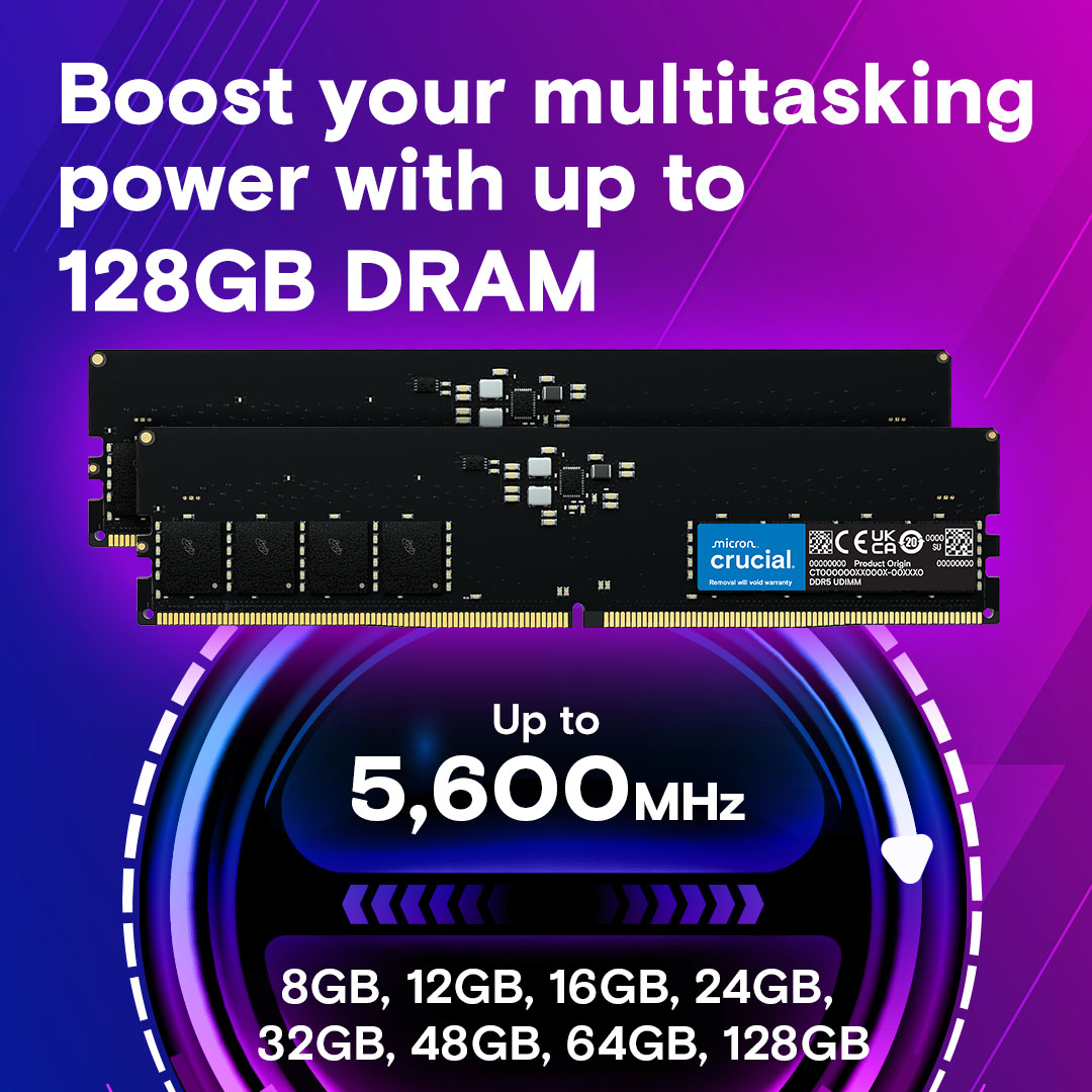 Crucial 32GB (32GBx1) DDR5 5600MHz CL46 UDIMM Black Desktop RAM ( CT32G56C46U5 ) - Image 4