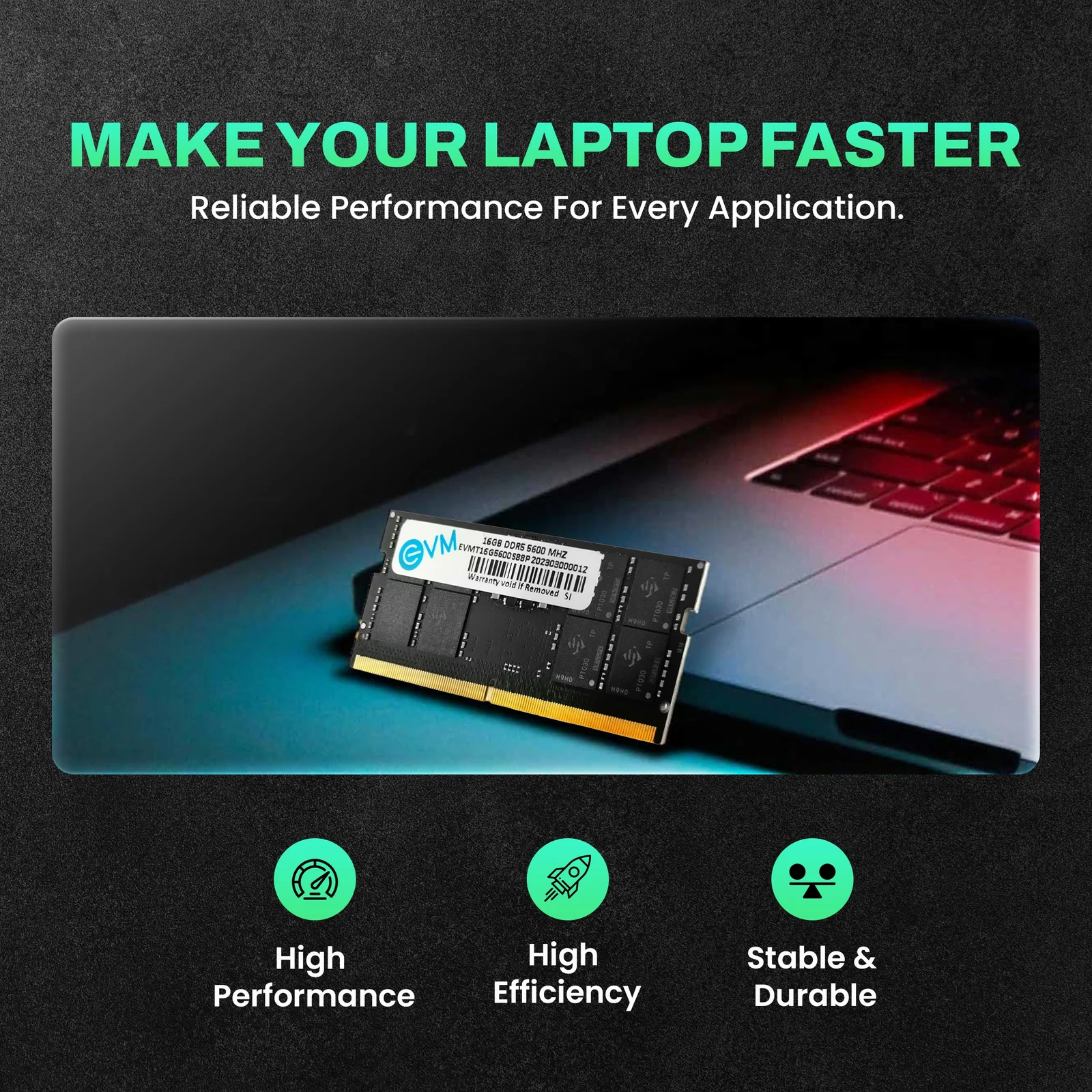 EVM 16GB DDR5 5600MHz CL19 Laptop RAM ( EVMT16G5600S86P ) - Image 3