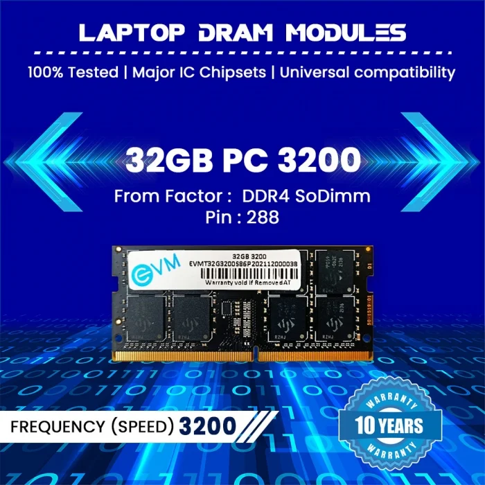 EVM 32GB DDR4 3200Mhz CL15 Laptop RAM ( EVMT32G3200S88P ) - Image 2