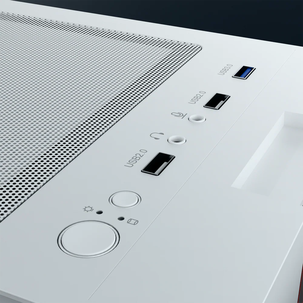 Dawg V 350 White ATX Mid Tower Tempered Glass Side Panel Cabinet With Pre-Installed Center Glow Multicolor Fans - Image 5
