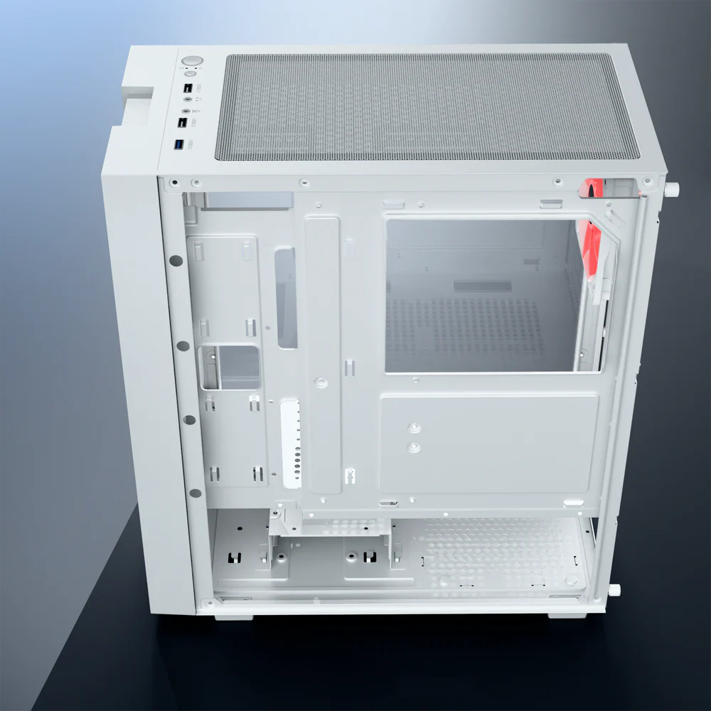 Dawg V 350 White ATX Mid Tower Tempered Glass Side Panel Cabinet With Pre-Installed Center Glow Multicolor Fans - Image 6
