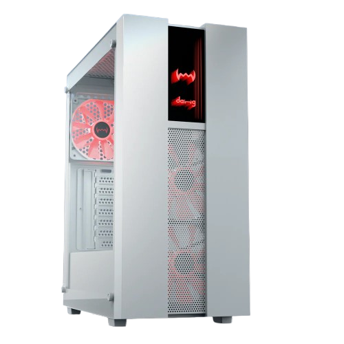 Dawg V 350 White ATX Mid Tower Tempered Glass Side Panel Cabinet With Pre-Installed Center Glow Multicolor Fans
