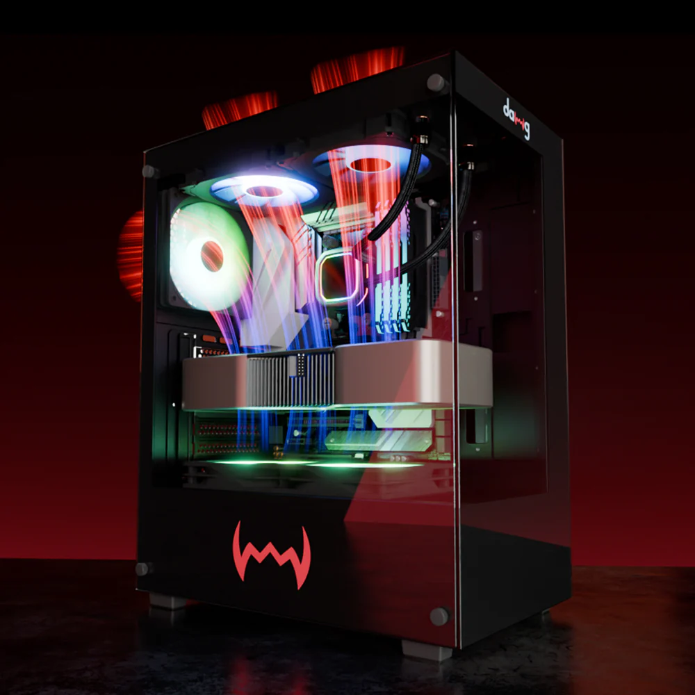 Dawg X 430 Black ATX Mid Tower Tempered Glass Side Panel Cabinet With Pre-Installed Center Glow ARGB Fans - Image 8
