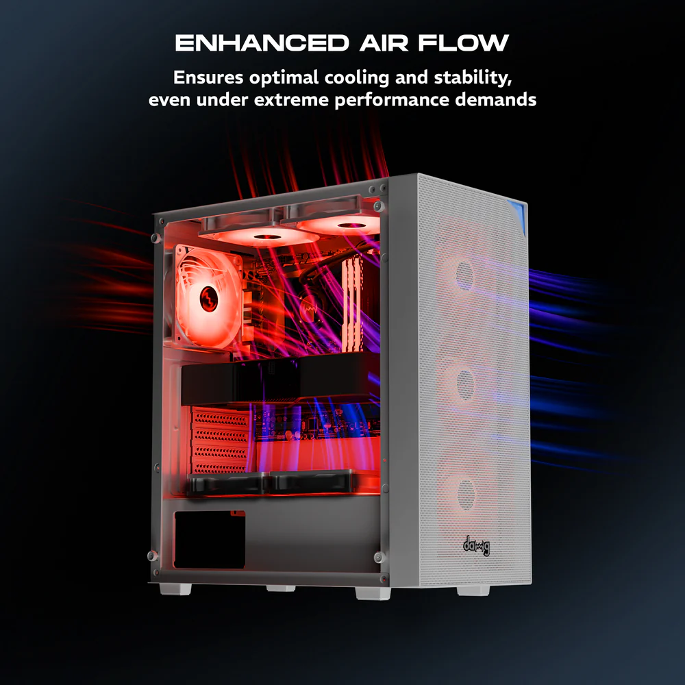 Dawg X 440 Black ATX Mid Tower Tempered Glass Side Panel Cabinet With Pre-Installed Center Glow ARGB Fans - Image 3